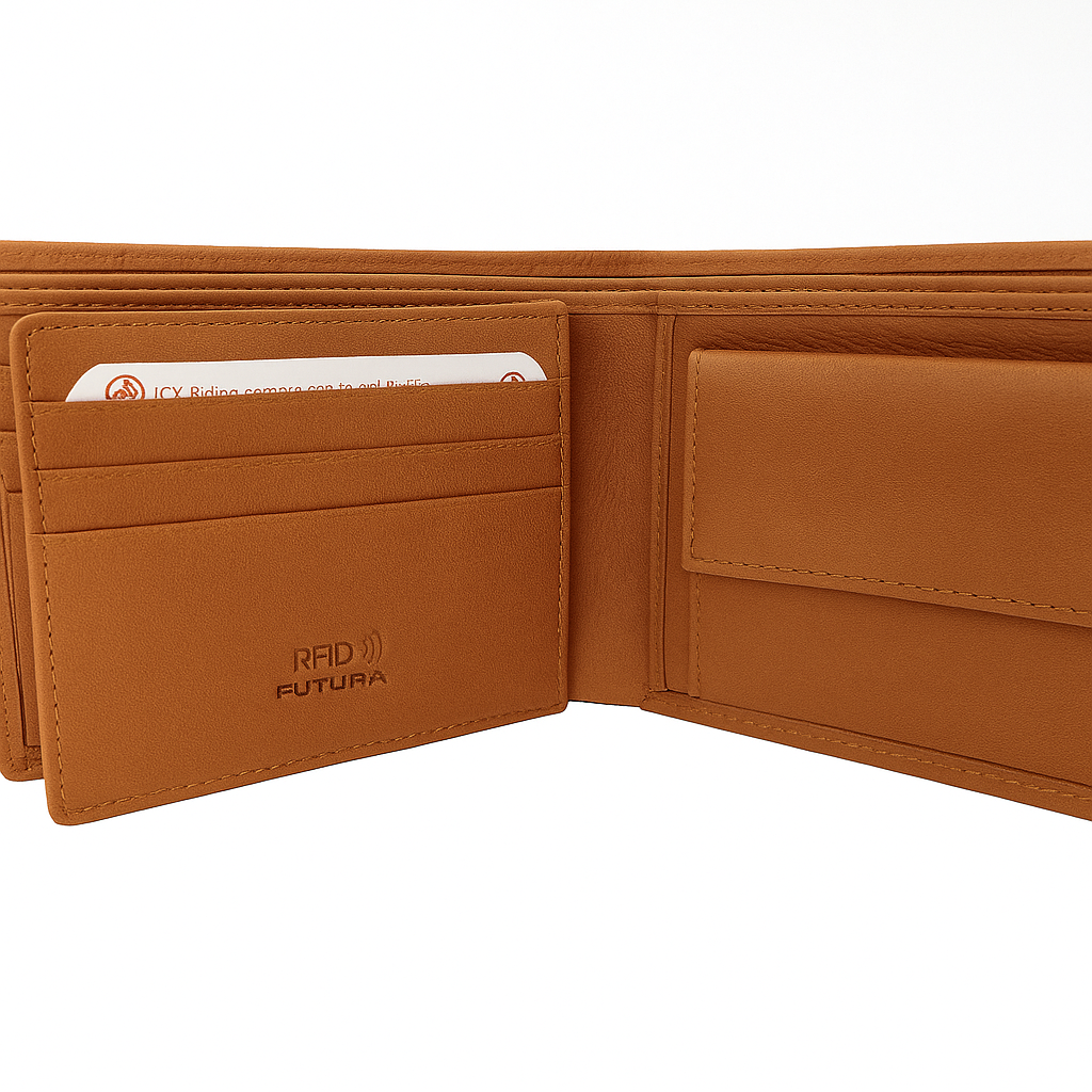 Futura Mens RFID Leather Coin Fold Over Genuine Leather Wallet - Tan 3