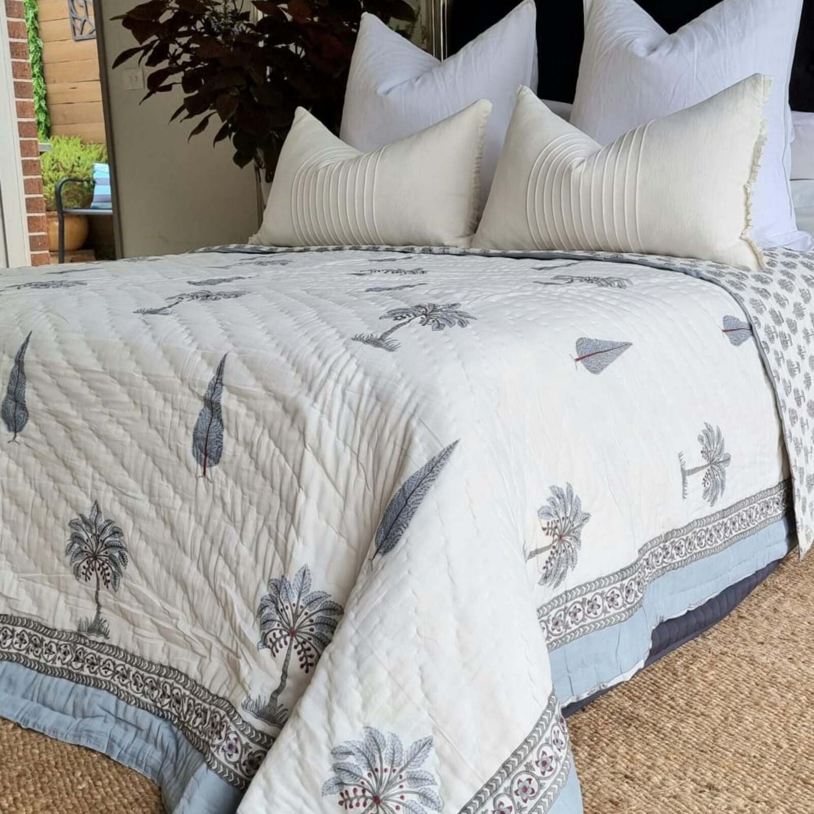 Kolka Palm & Pine Reversible Quilt 100% Cotton Blue - King Size 7