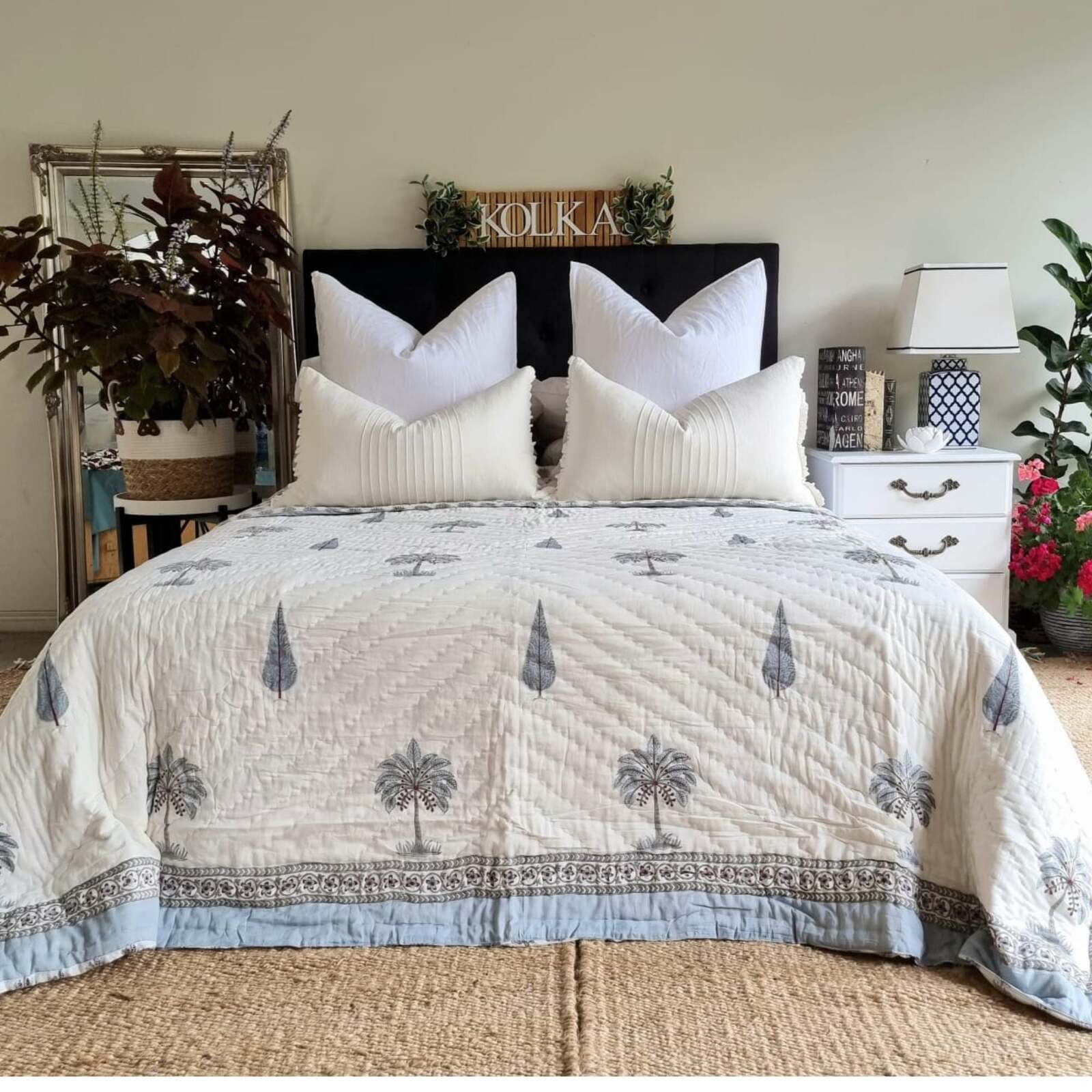 Kolka Palm & Pine Reversible Quilt 100% Cotton Blue - King Size 11