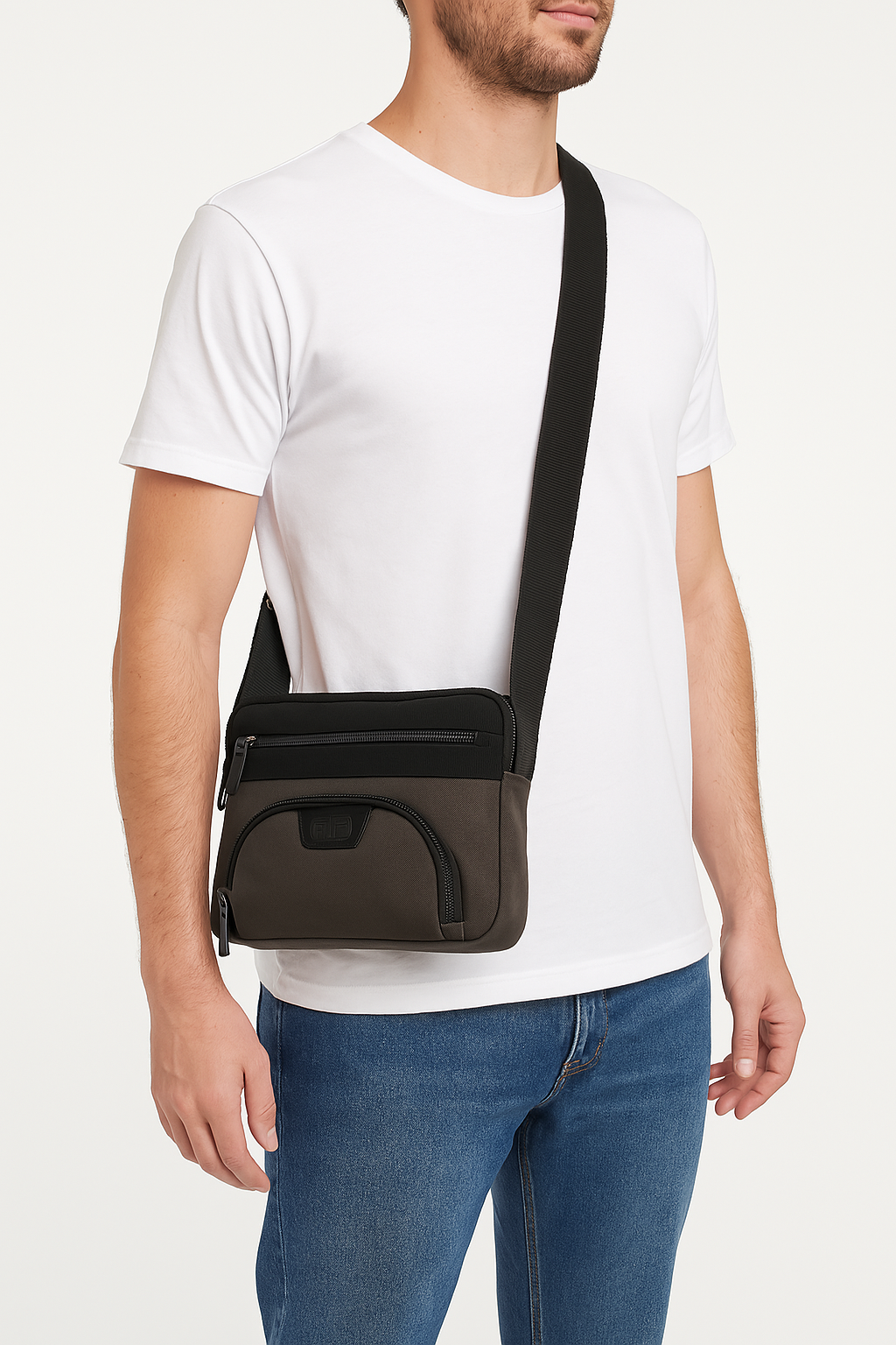 FIB Byron East West Sling Shoulder Bag Travel Adjustable Strap - Black 3