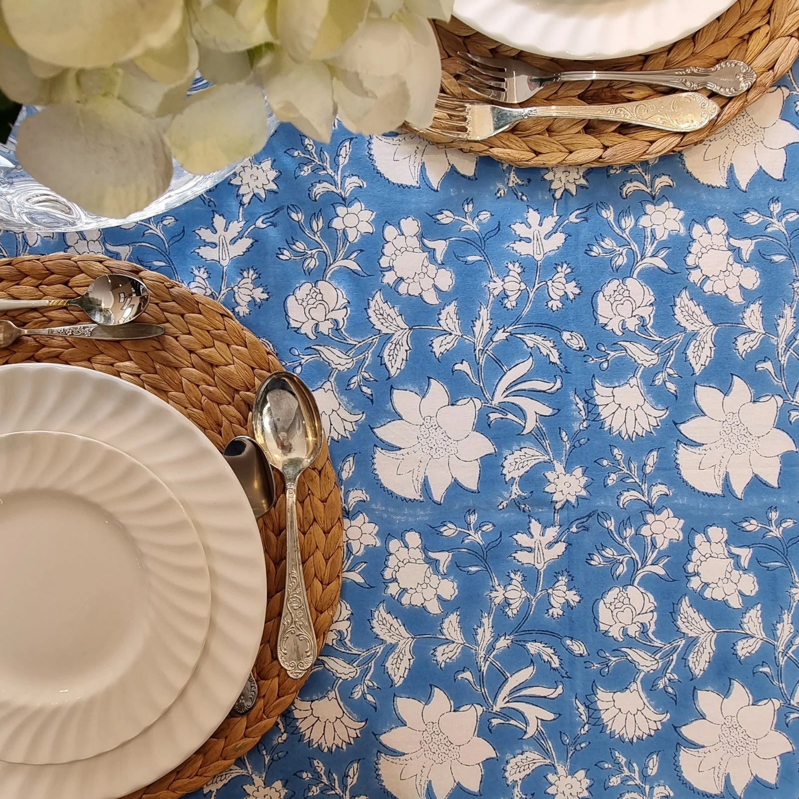 Rectangle Tablecloth Table Cover Flower Pattern Dining Table Cloth - Blue Bellflower 3