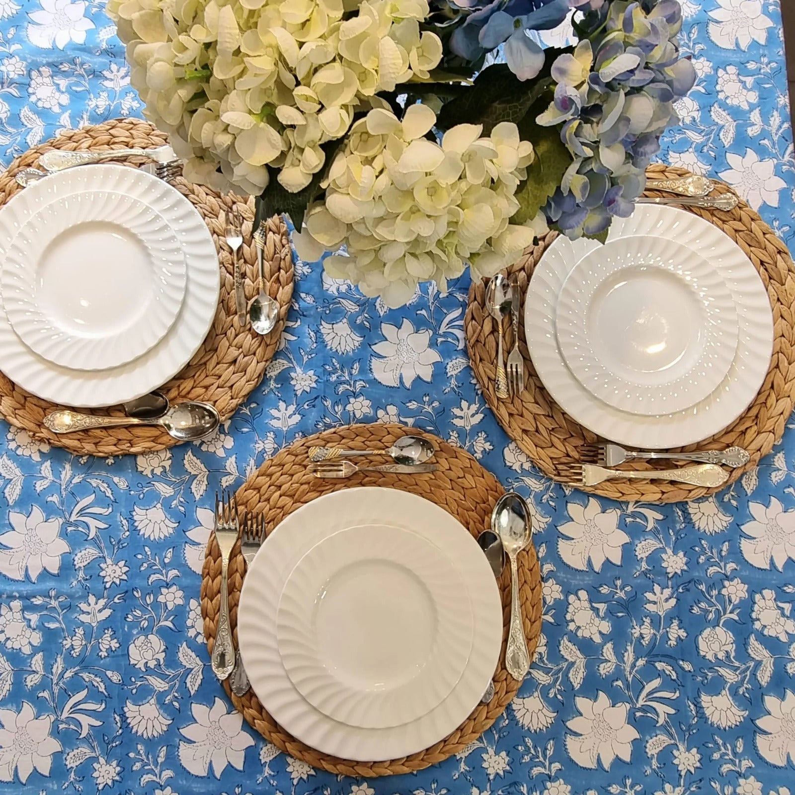 Rectangle Tablecloth Table Cover Flower Pattern Dining Table Cloth - Blue Bellflower 4