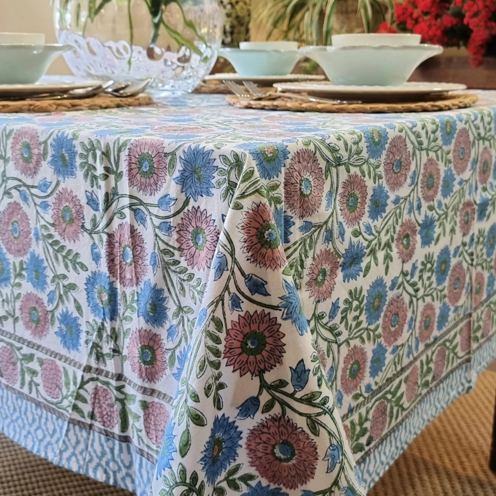 Kolka Kumudani Hand Block-Printed Tablecloth - Pink 3