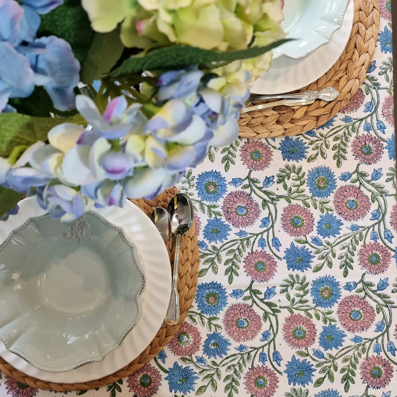 Kolka Kumudani Hand Block-Printed Tablecloth - Pink 5