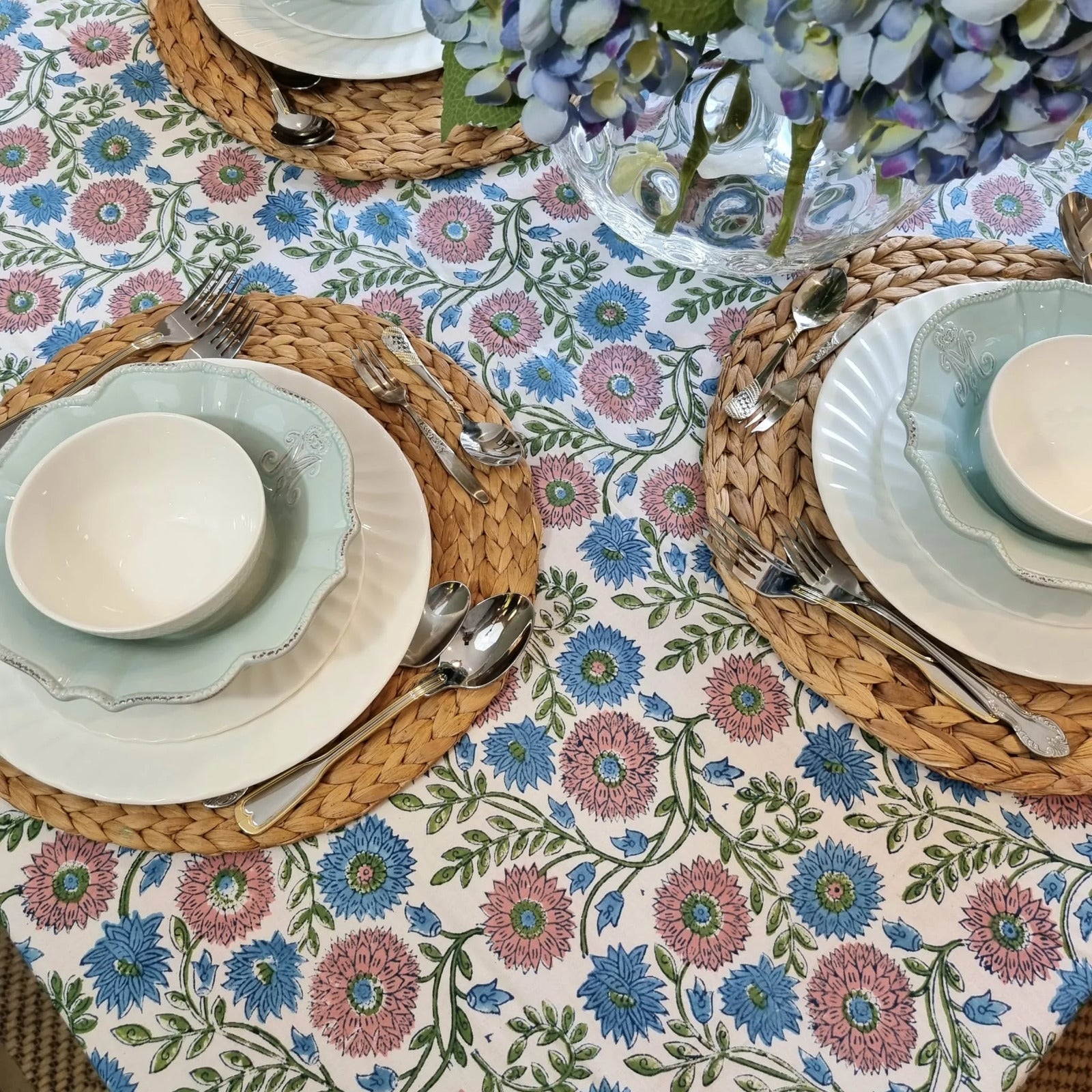 Kolka Kumudani Hand Block-Printed Tablecloth - Pink 7