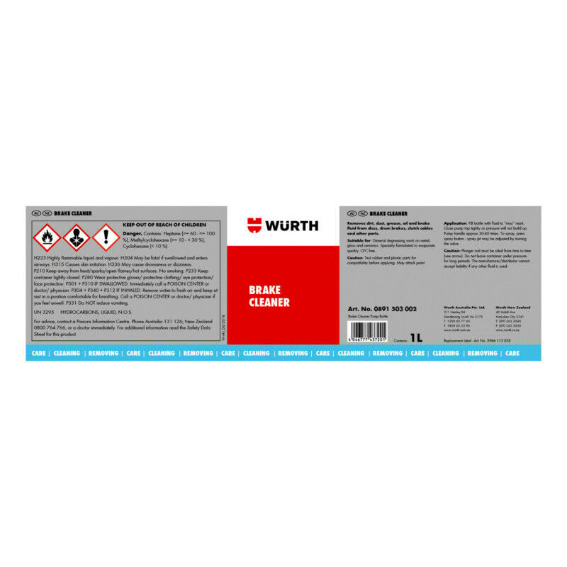 Wurth Brake Cleaner Specific Pump Spray Bottle Unfilled 1L 3