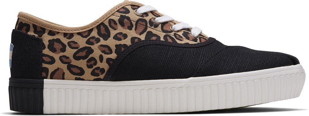 TOMS Womens Casual Canvas Shoes Sneakers Flats Low Cut - Black/Leopard - US Women 6 6
