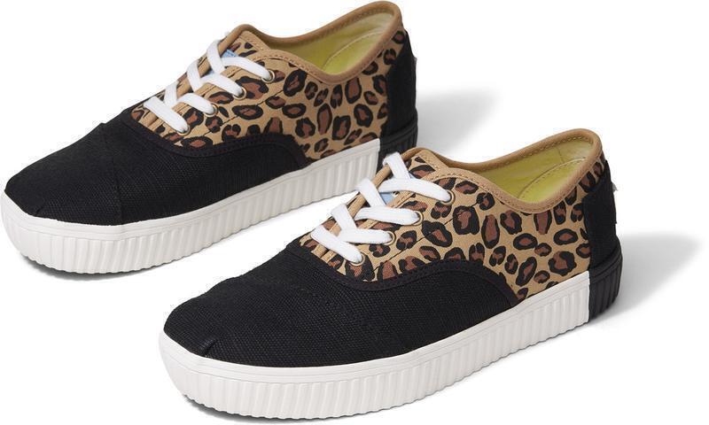 TOMS Womens Casual Canvas Shoes Sneakers Flats Low Cut - Black/Leopard - US Women 7 4