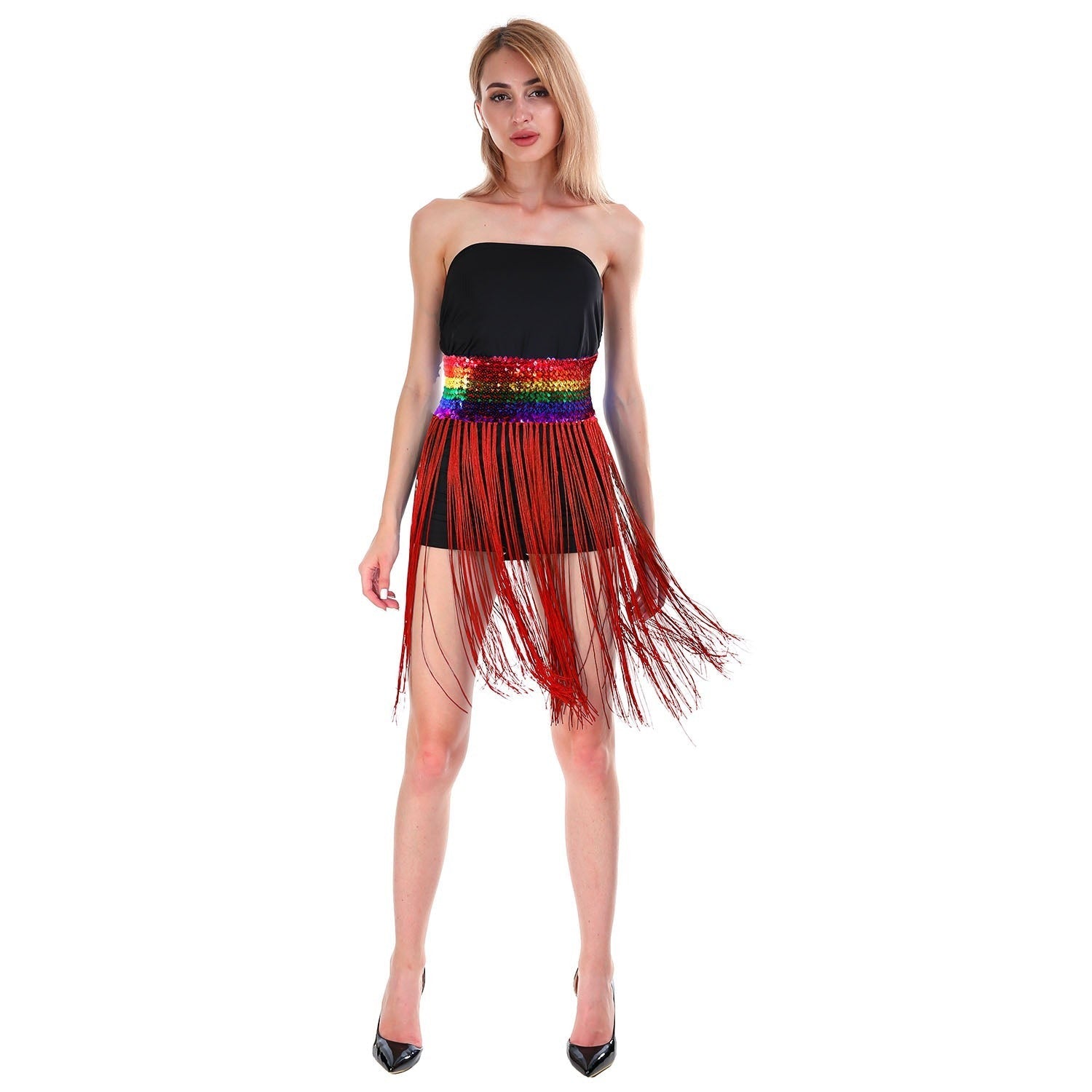 Sequin Belt w/Fringe Skirt Belly Dance Dancer Costume Party - Rainbow 3