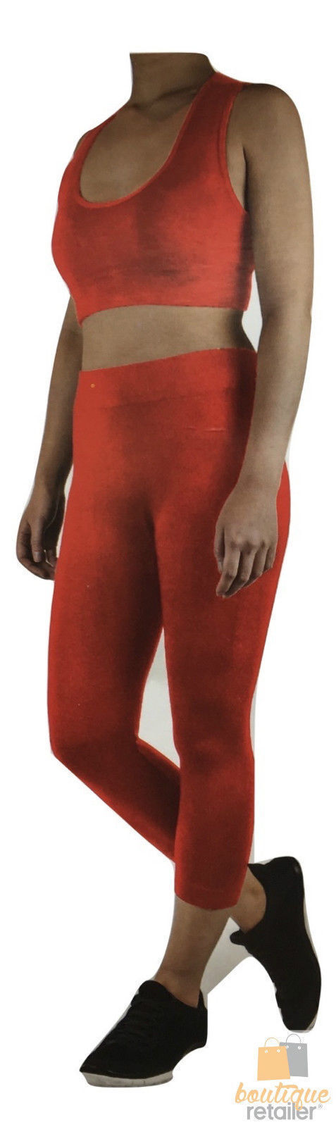 Womens CROP TOP Tank + LEGGING Pants SET Jogger Sport Party Tracksuit Gym Yoga - Red 3