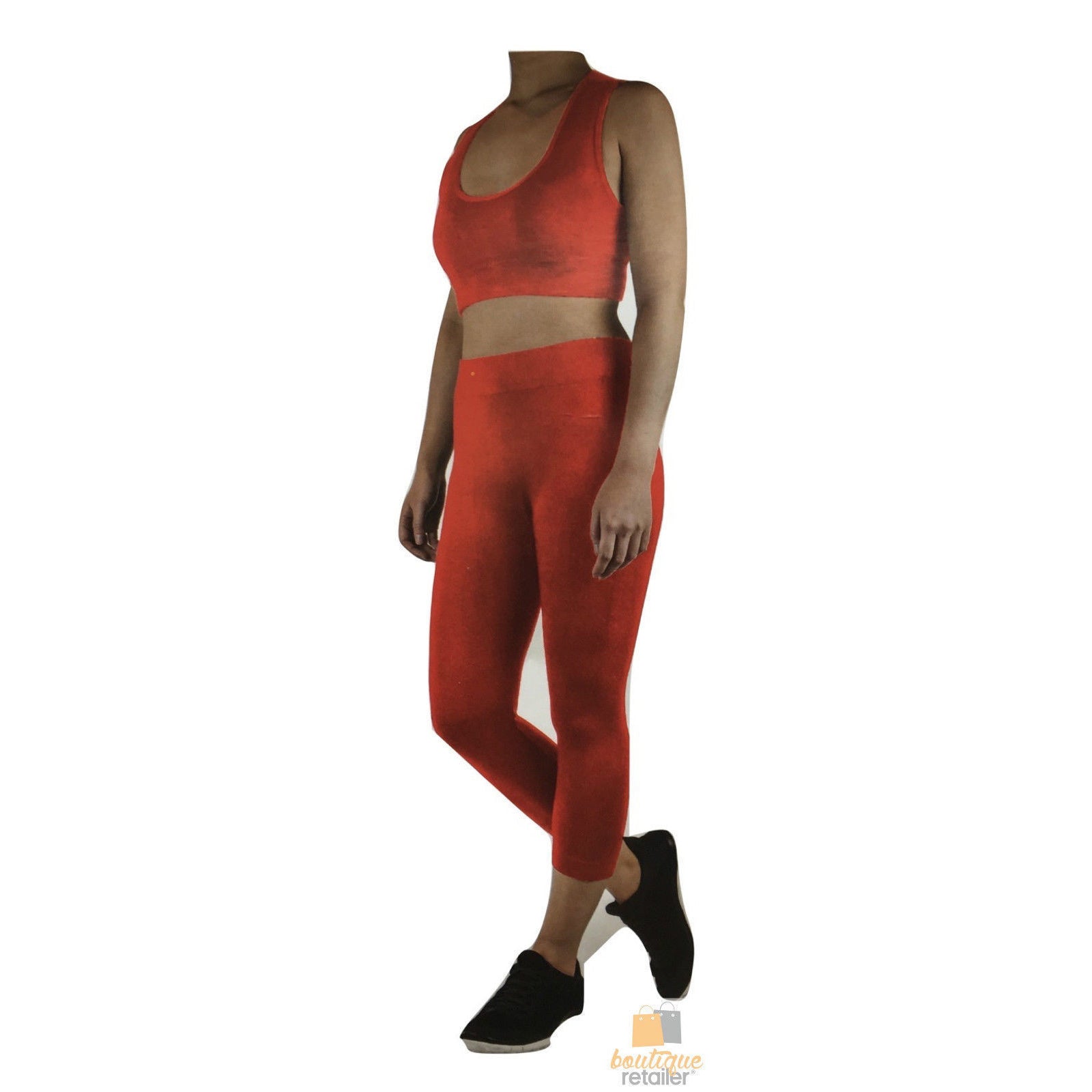 Womens CROP TOP Tank + LEGGING Pants SET Jogger Sport Party Tracksuit Gym Yoga - Red 5