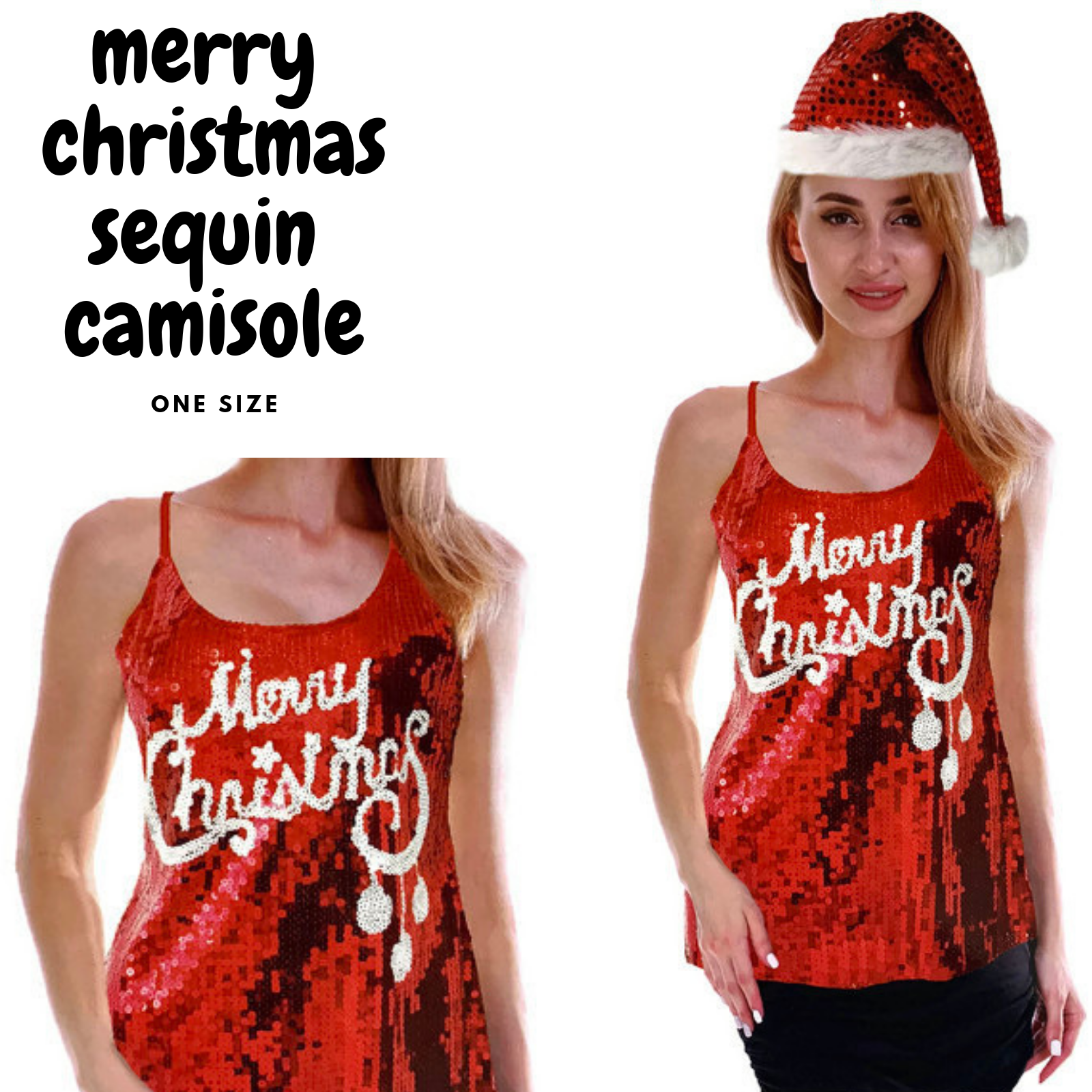 Womens Merry Christmas Sequin Singlet Camisole Cami Costume Party Xmas 4