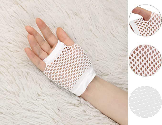 12 Pair Fishnet Gloves Fingerless Wrist Length 70s 80s Costume Party - White 5