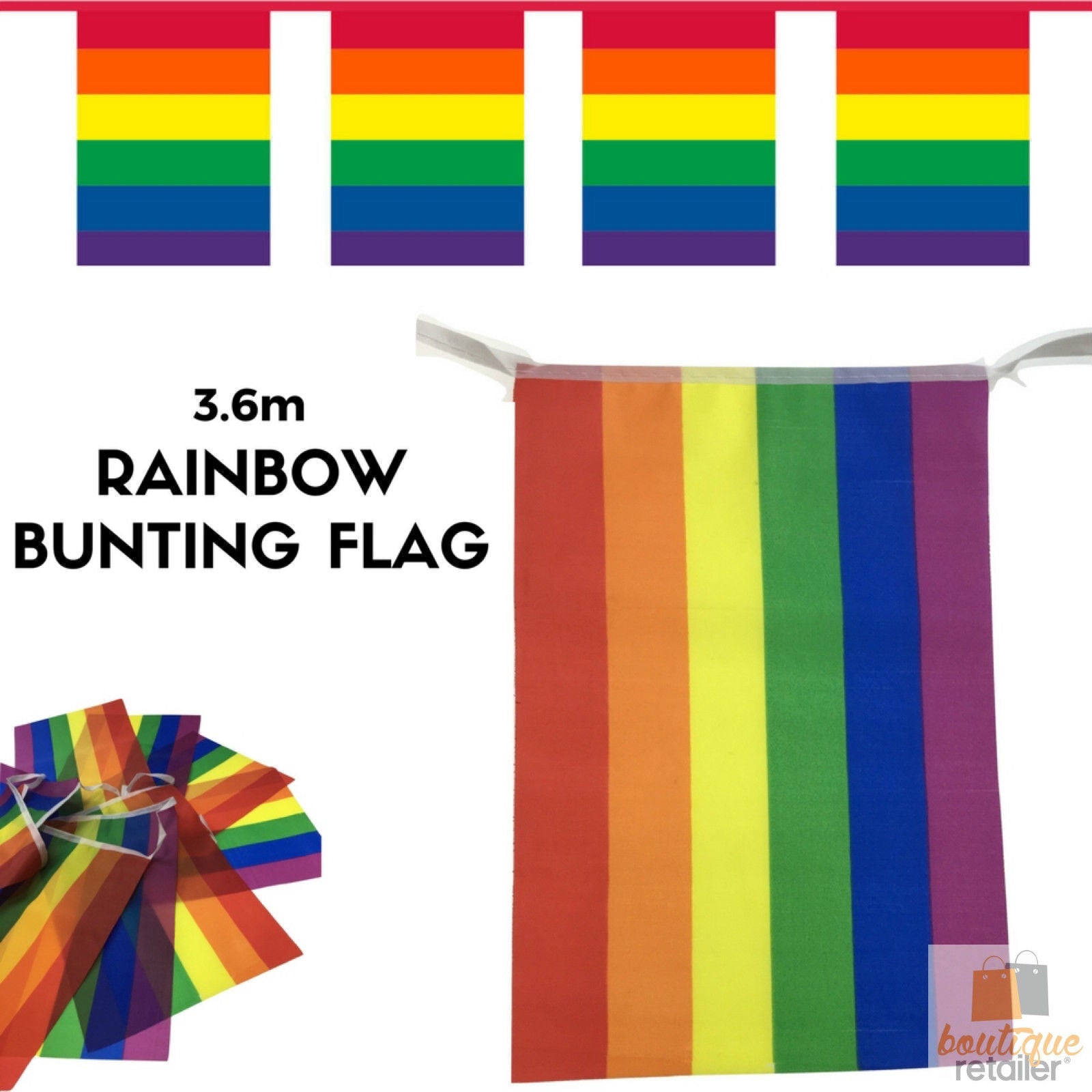 3.6m RAINBOW BUNTING FLAG Party Banner Birthday Market Stall Flags Decor Pride 7