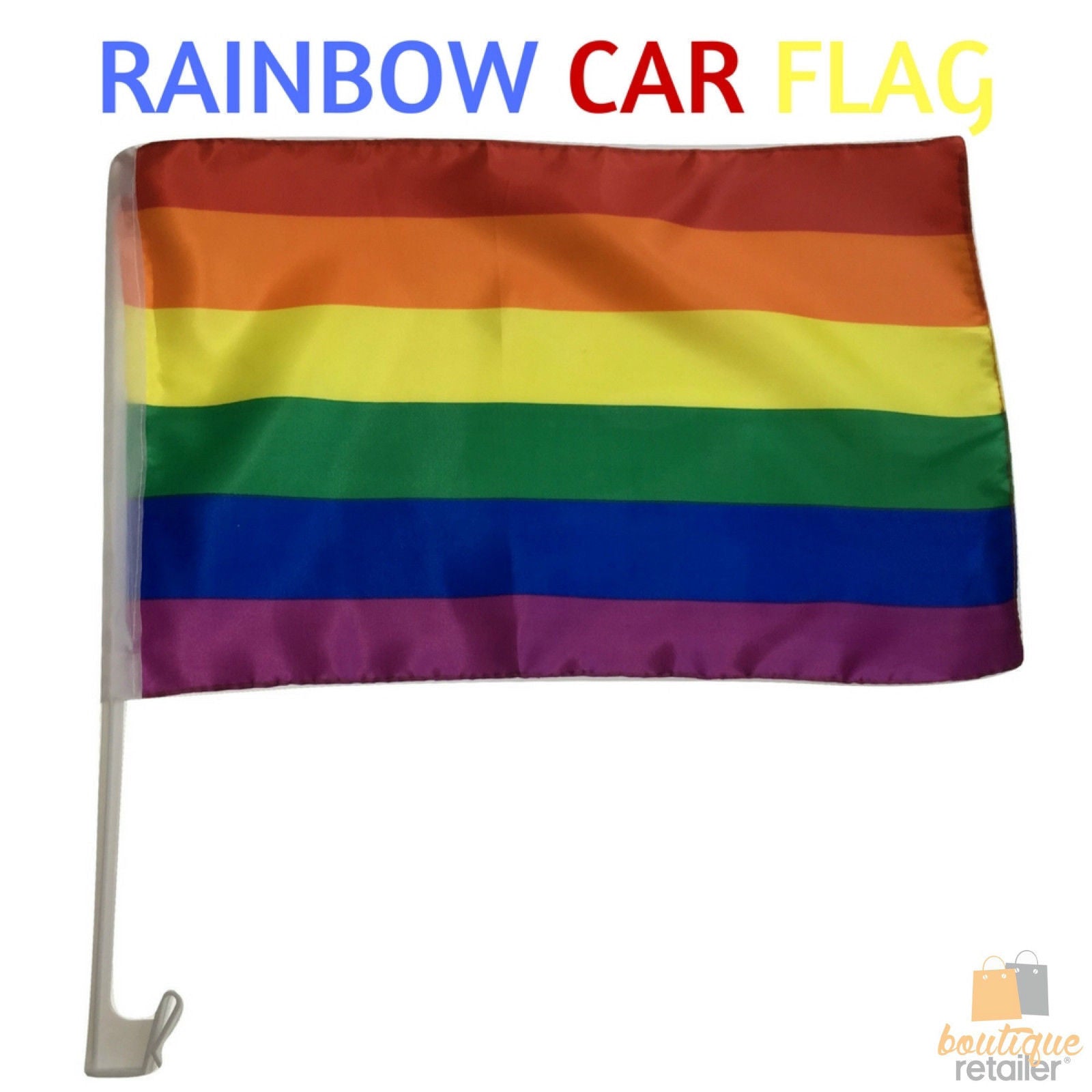RAINBOW CAR FLAG w Window Clip Flags Australia Day 30cm x 45cm LGBT Gay Pride 6