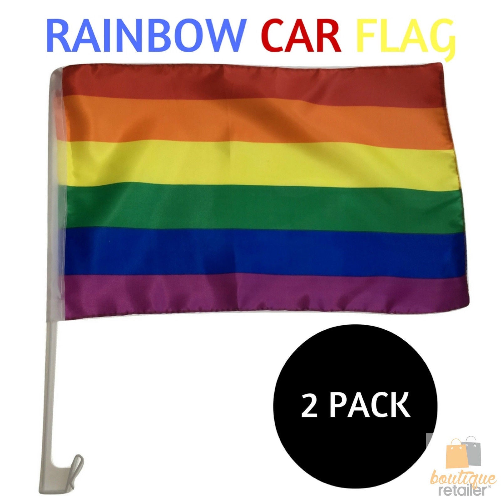 2x RAINBOW CAR FLAG with Window Clip Flags Australia Day 30cm x 45cm Gay Pride 9