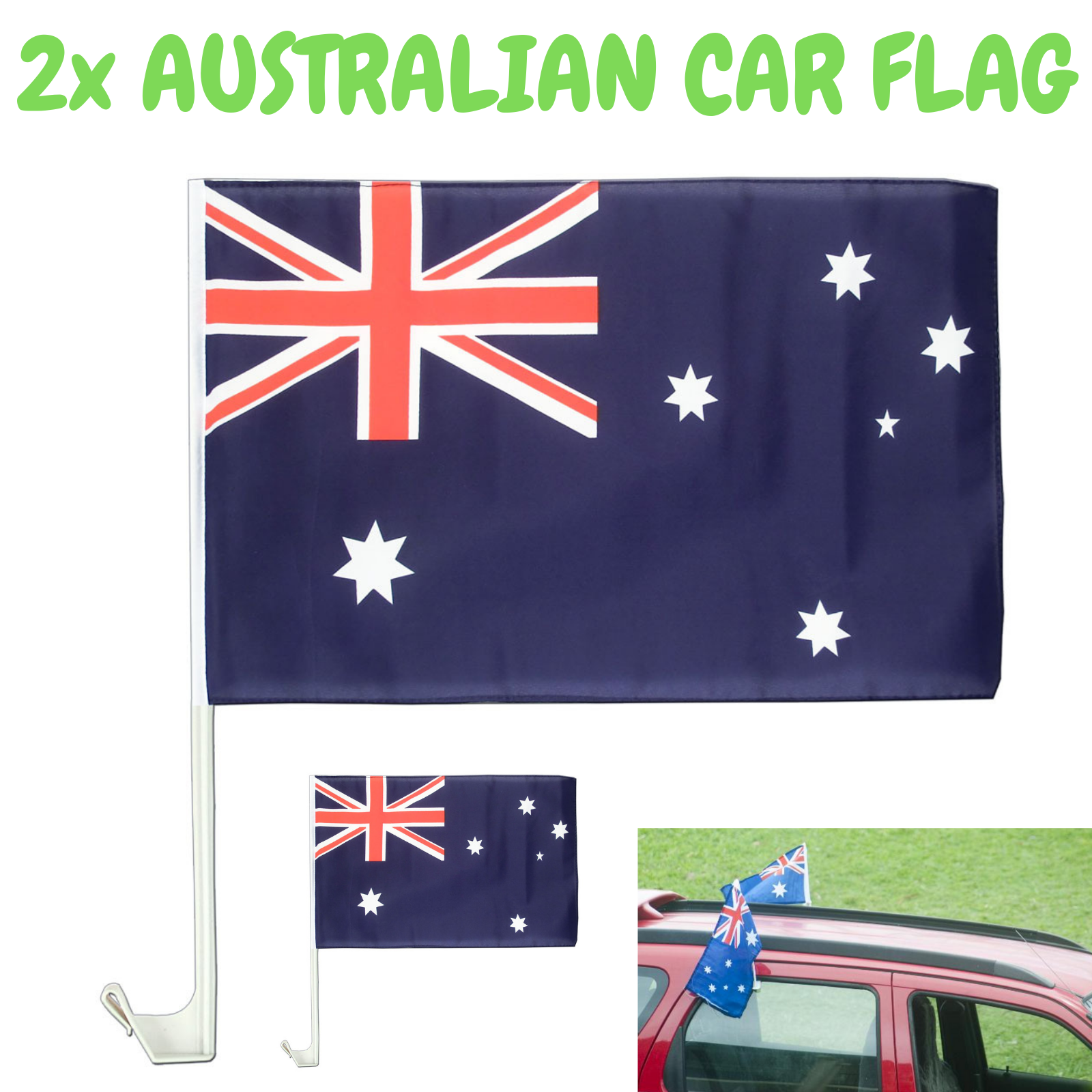 2x AUSTRALIA CAR FLAG with Window Clip Flags Australia Day 30cm x 45cm 6