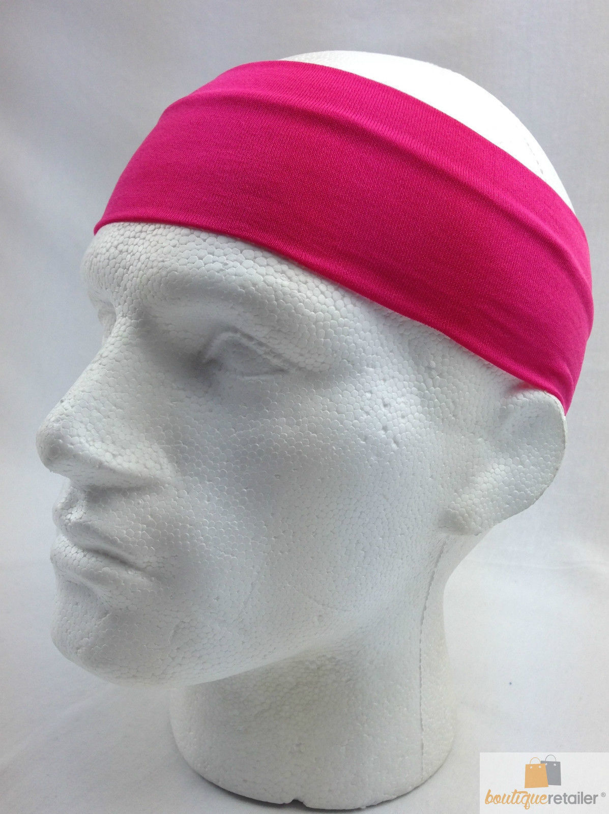PLAIN HEADBAND Elastic Stretch Sports Yoga Hair Band Unisex 8cm Wide Wrap - Hot Pink 3