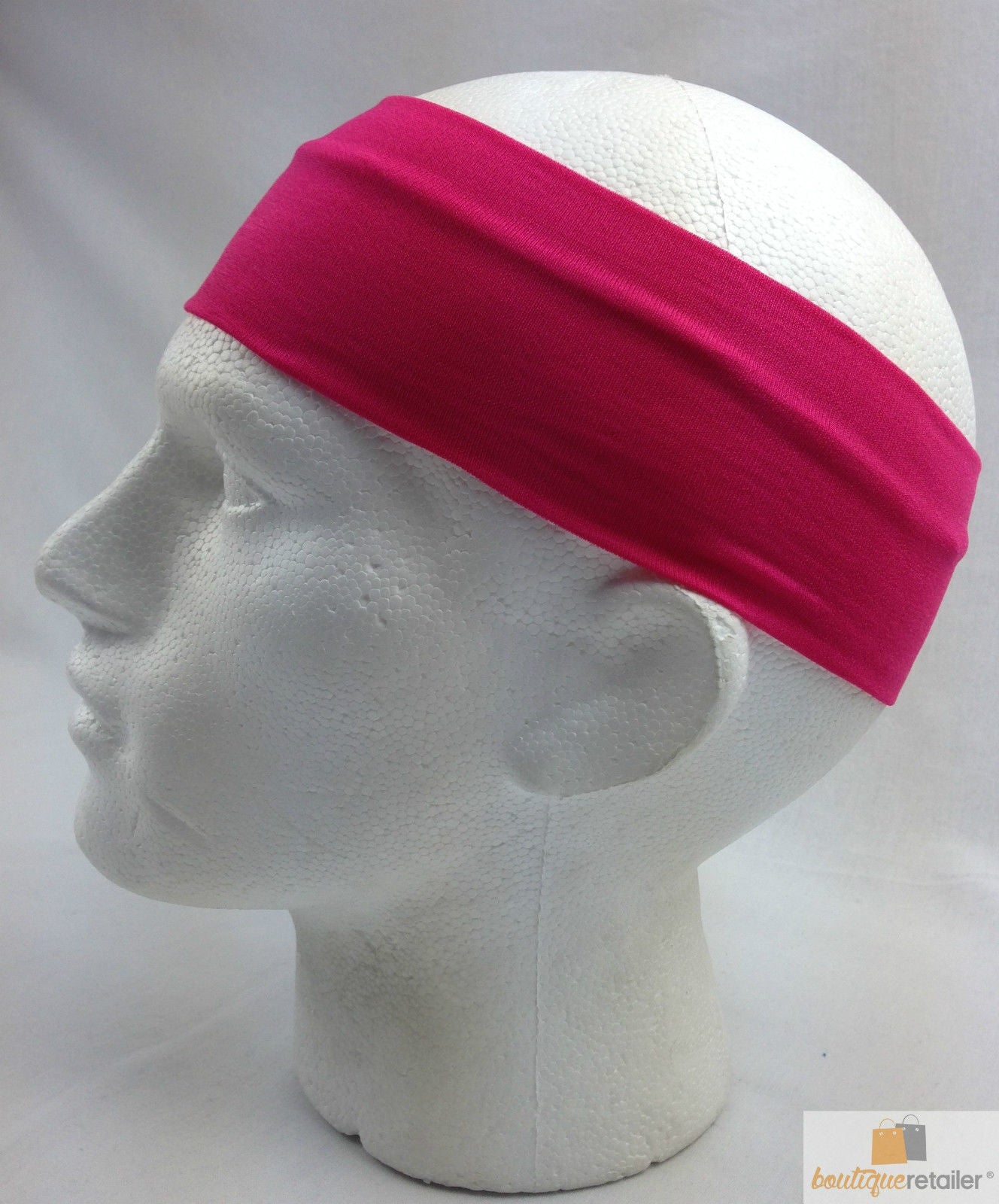 PLAIN HEADBAND Elastic Stretch Sports Yoga Hair Band Unisex 8cm Wide Wrap - Hot Pink 4