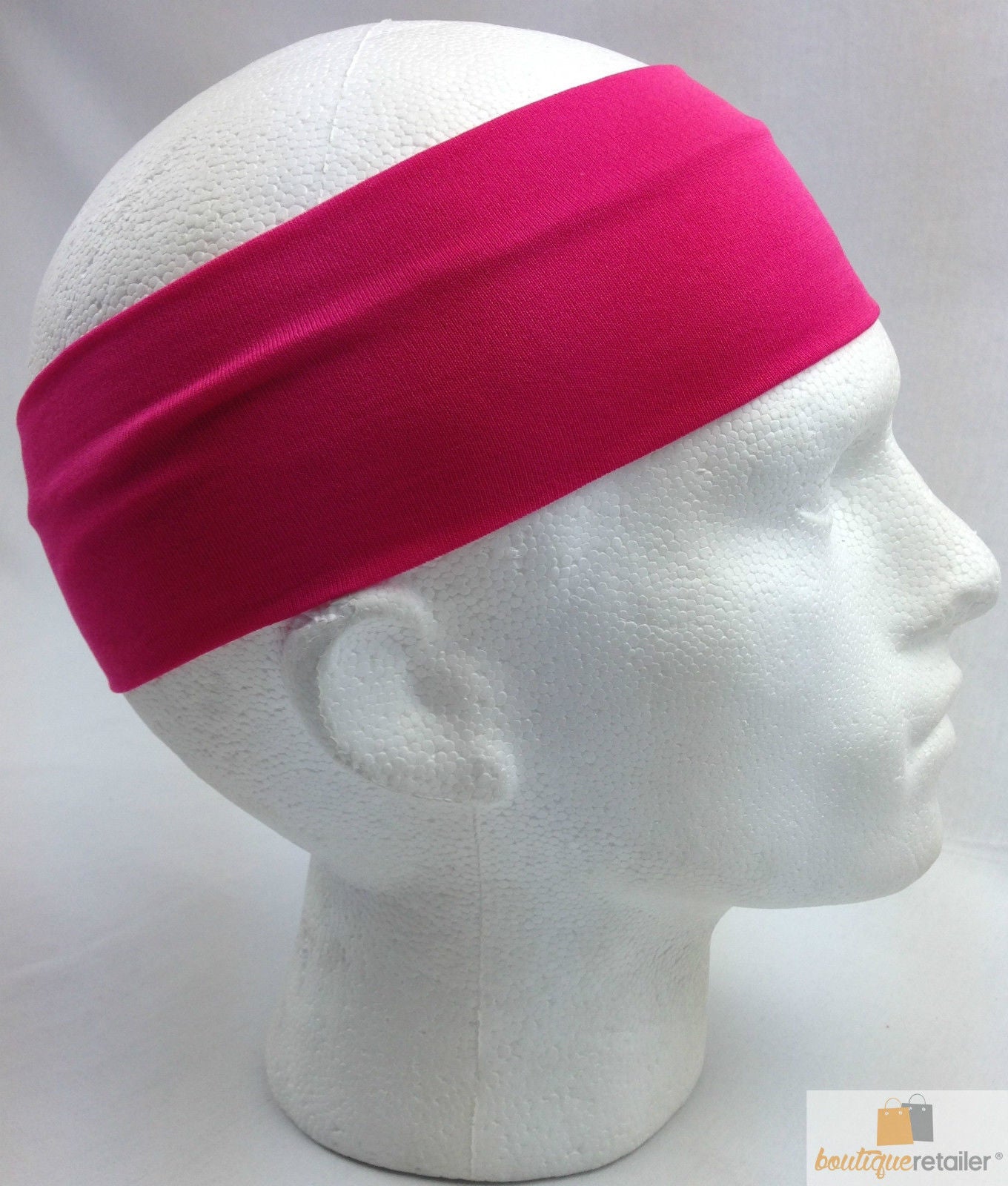 PLAIN HEADBAND Elastic Stretch Sports Yoga Hair Band Unisex 8cm Wide Wrap - Hot Pink 5