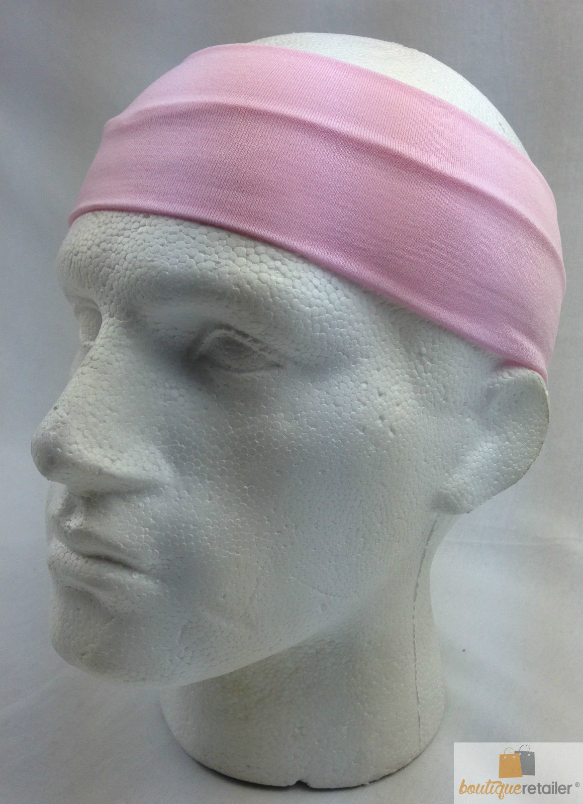 PLAIN HEADBAND Elastic Stretch Sports Yoga Hair Band Unisex 8cm Wide Wrap - Light Pink 3
