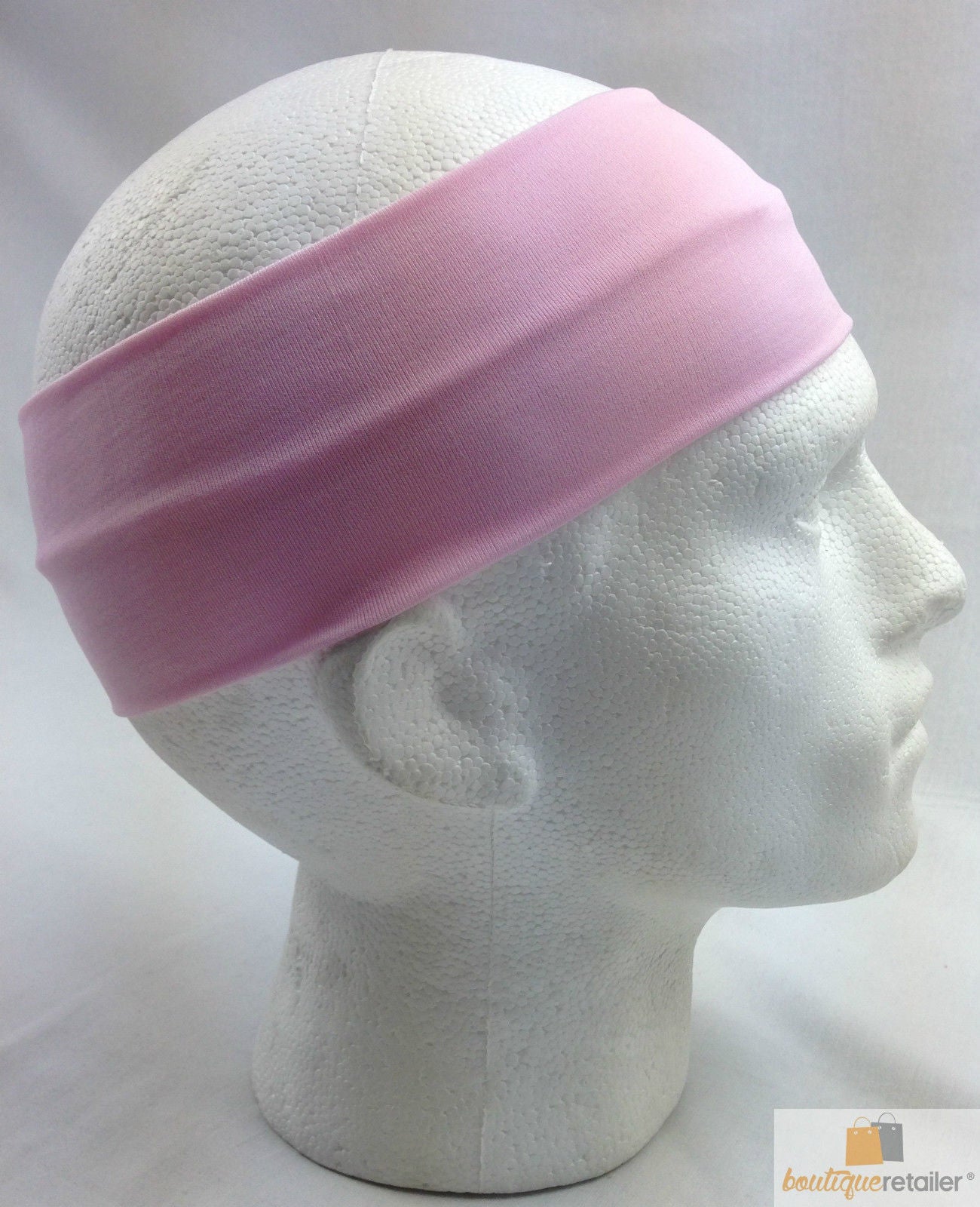 PLAIN HEADBAND Elastic Stretch Sports Yoga Hair Band Unisex 8cm Wide Wrap - Light Pink 4