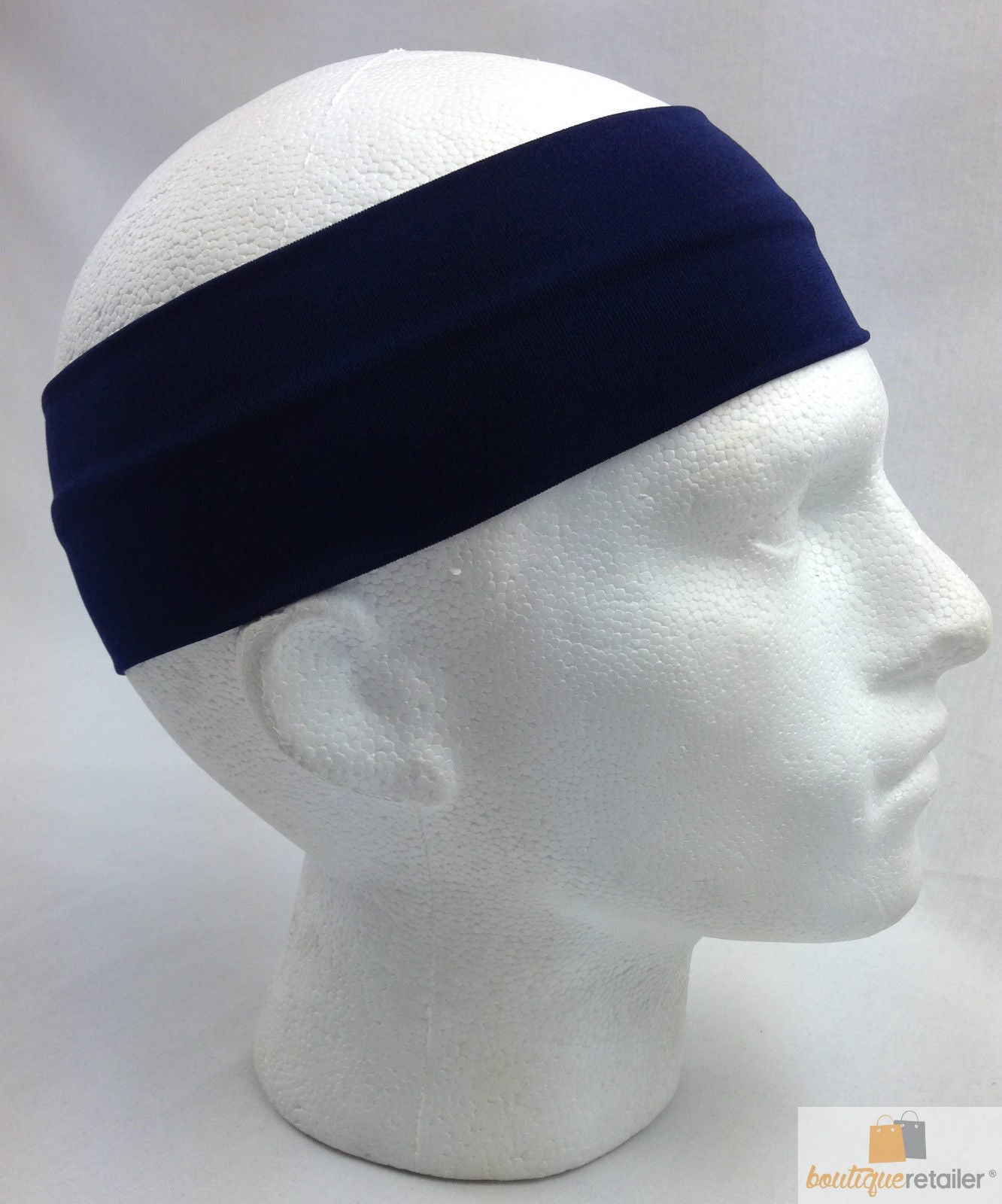 PLAIN HEADBAND Elastic Stretch Sports Yoga Hair Band Unisex 8cm Wide Wrap - Navy Blue 3