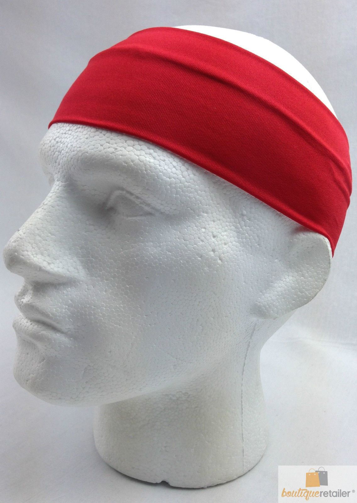 PLAIN HEADBAND Elastic Stretch Sports Yoga Hair Band Unisex 8cm Wide Wrap - Red 3