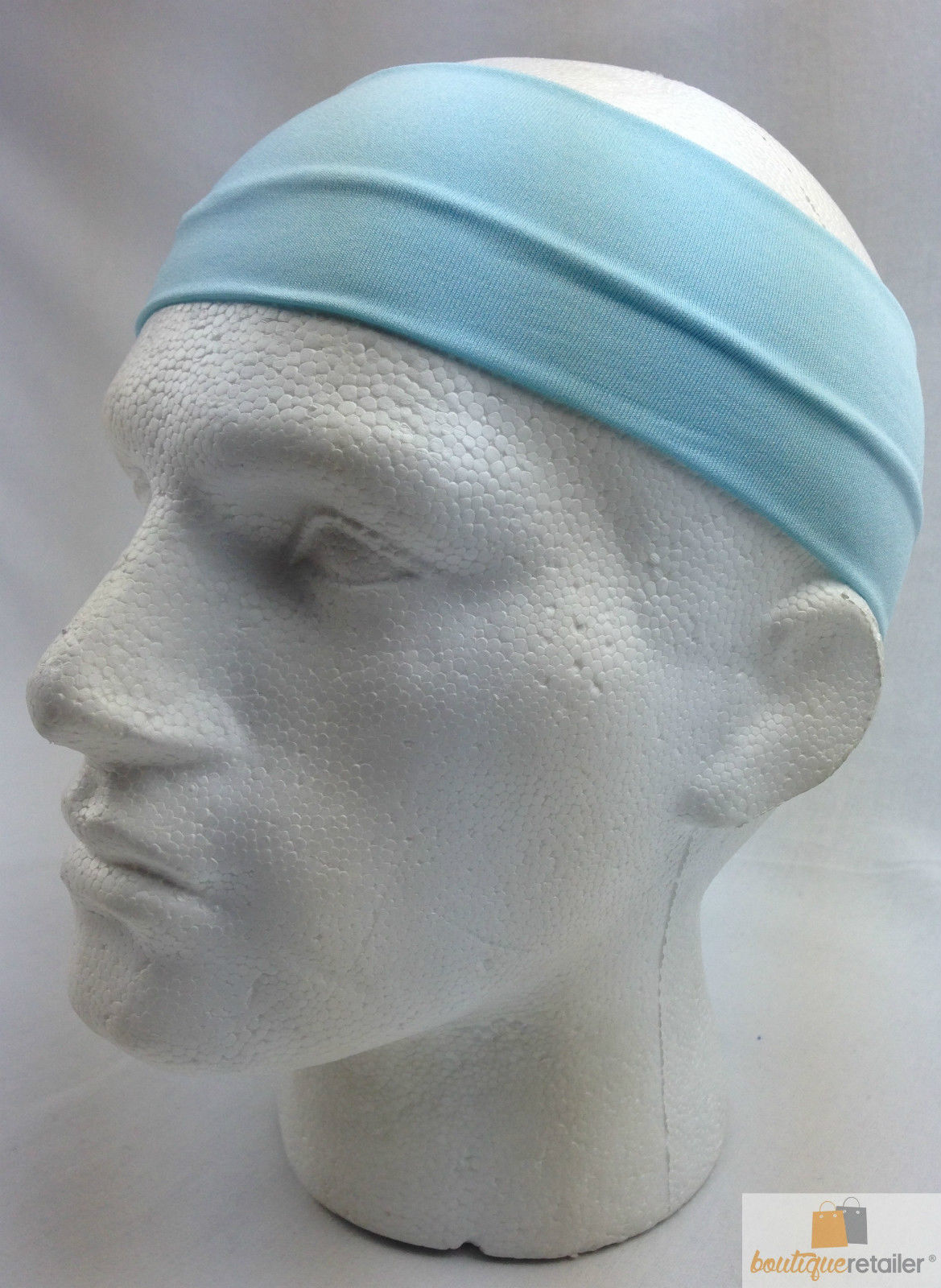 PLAIN HEADBAND Elastic Stretch Sports Yoga Hair Band Unisex 8cm Wide Wrap - Sky Blue 3
