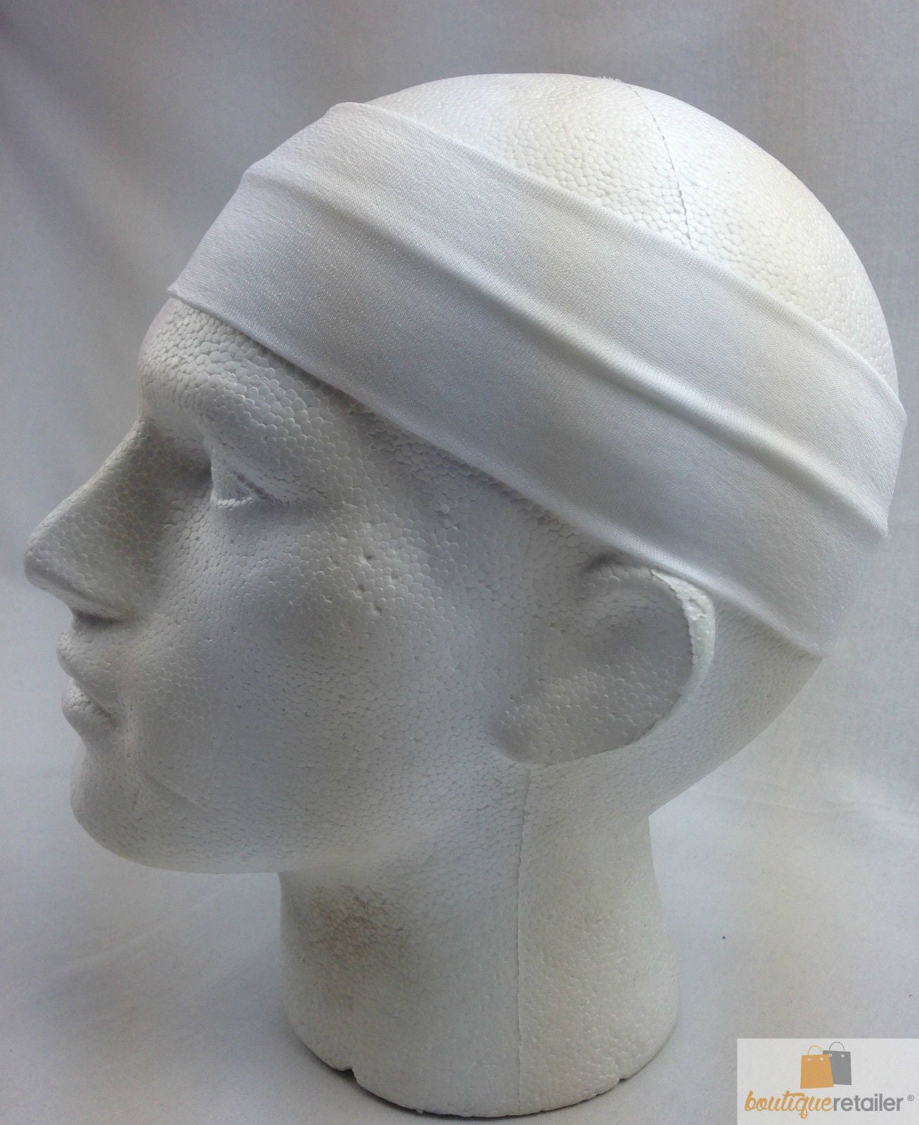 PLAIN HEADBAND Elastic Stretch Sports Yoga Hair Band Unisex 8cm Wide Wrap - White 4