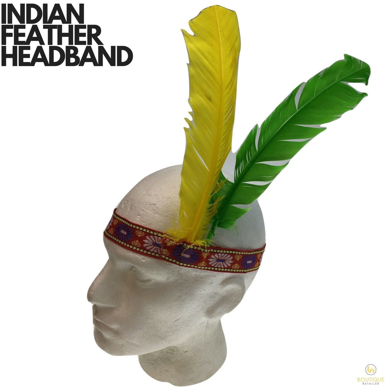 INDIAN Two Feather Headband Headdress Fancy Dress Native American Costume Party 7