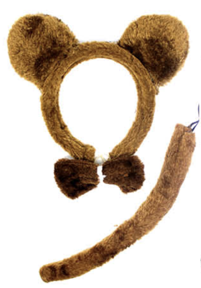 BROWN BEAR EARS HEADBAND w Bow Tail Animal Costume Halloween Party Hair Accessory 3