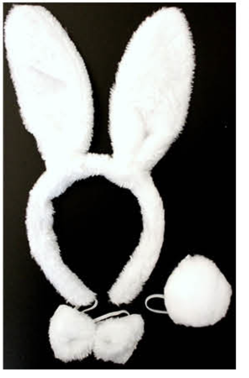 WHITE RABBIT EARS HEADBAND w Bow Tail Animal Costume Halloween Party Hair Accessory 3