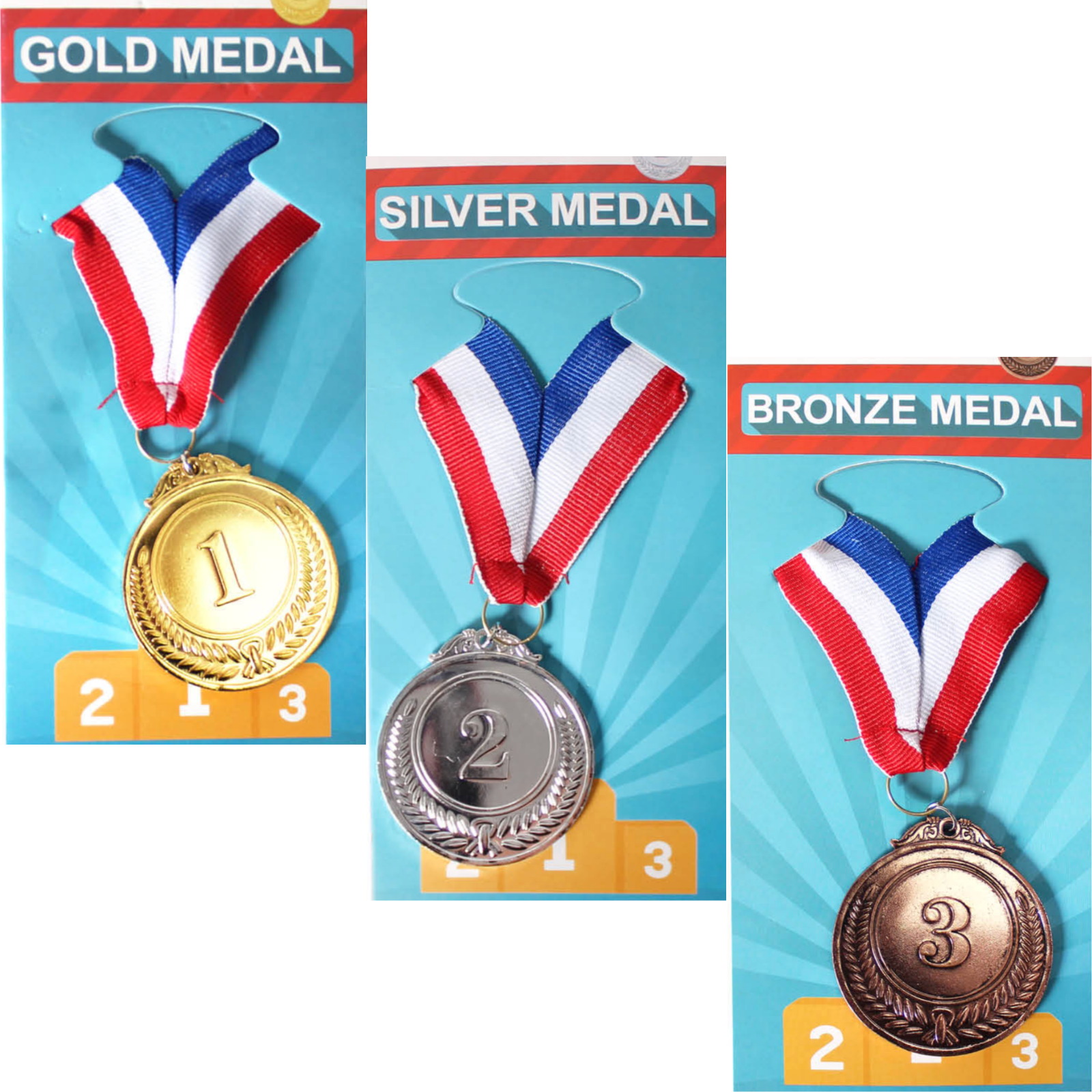 Set of 3 Gold Silver Bronze Medals Sports Day Awards School Events Olympics Parties 10