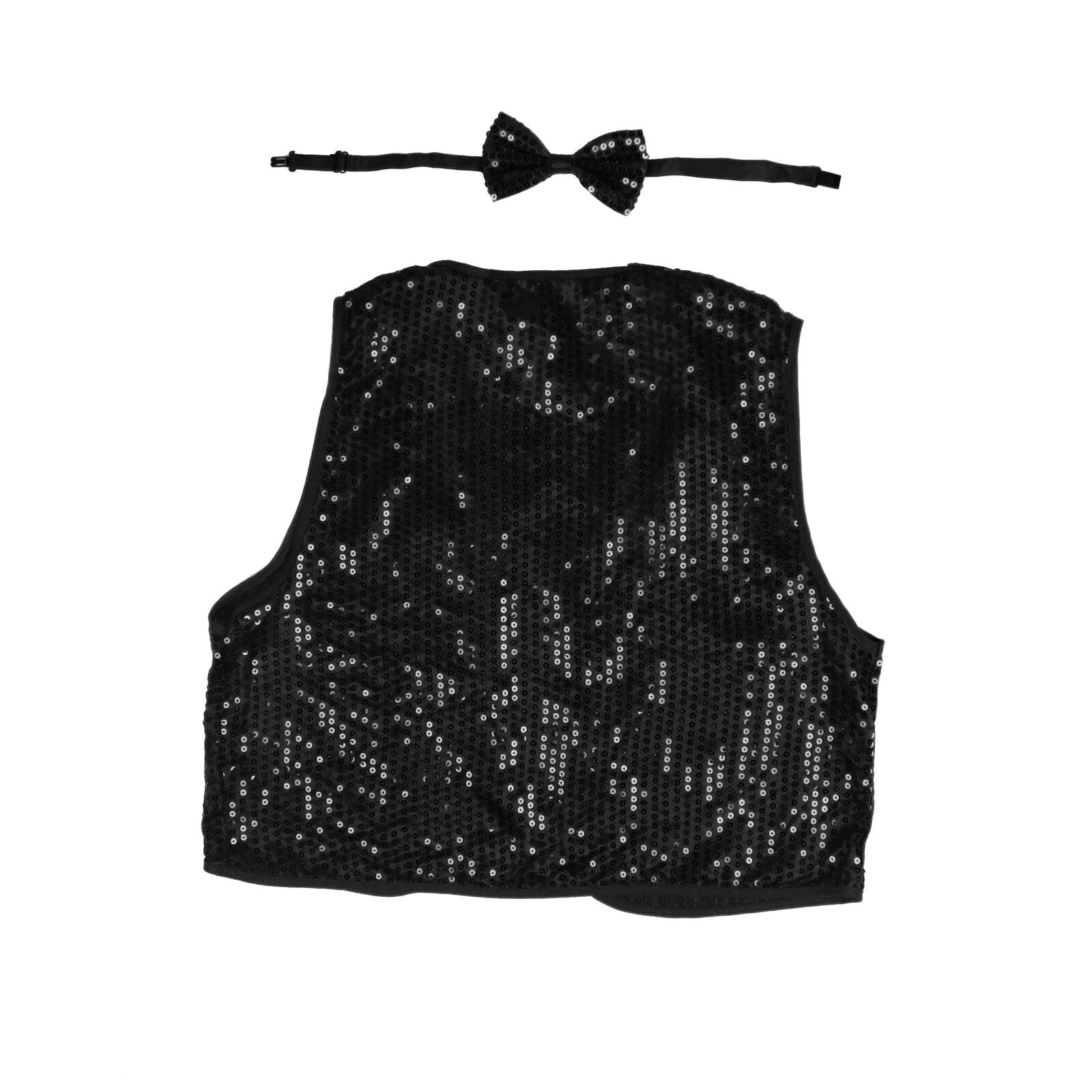 Kids Sequin Vest Bow Tie Set Costume 80s Party Dress Up Waistcoat - Black 3