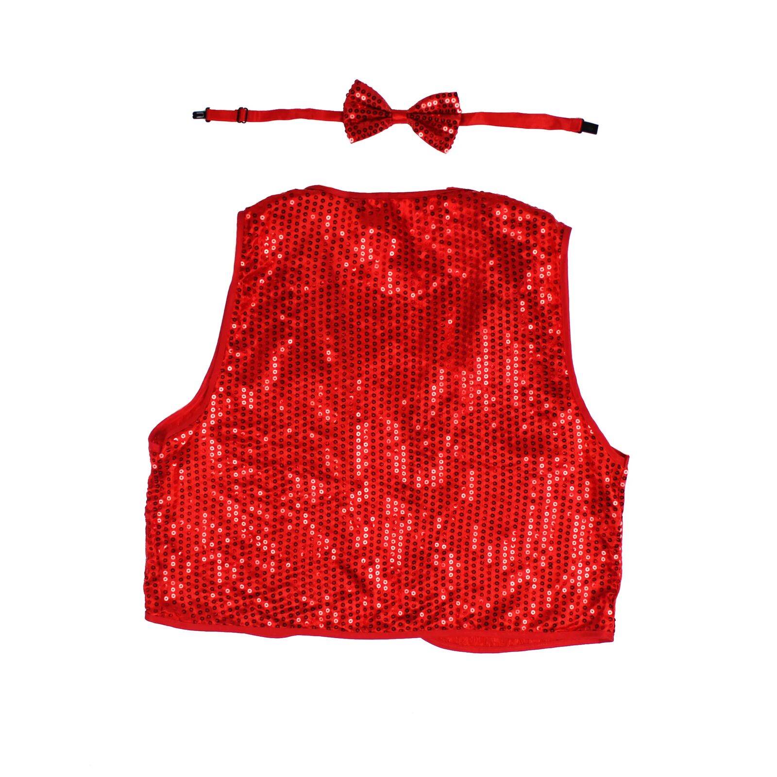 Kids Sequin Vest Bow Tie Set Costume 80s Party Dress Up Waistcoat - Red 3