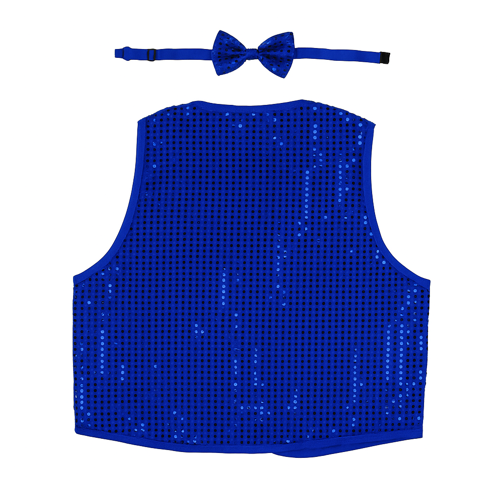 Kids Sequin Vest Bow Tie Set Costume 80s Party Dress Up Waistcoat - Blue 3