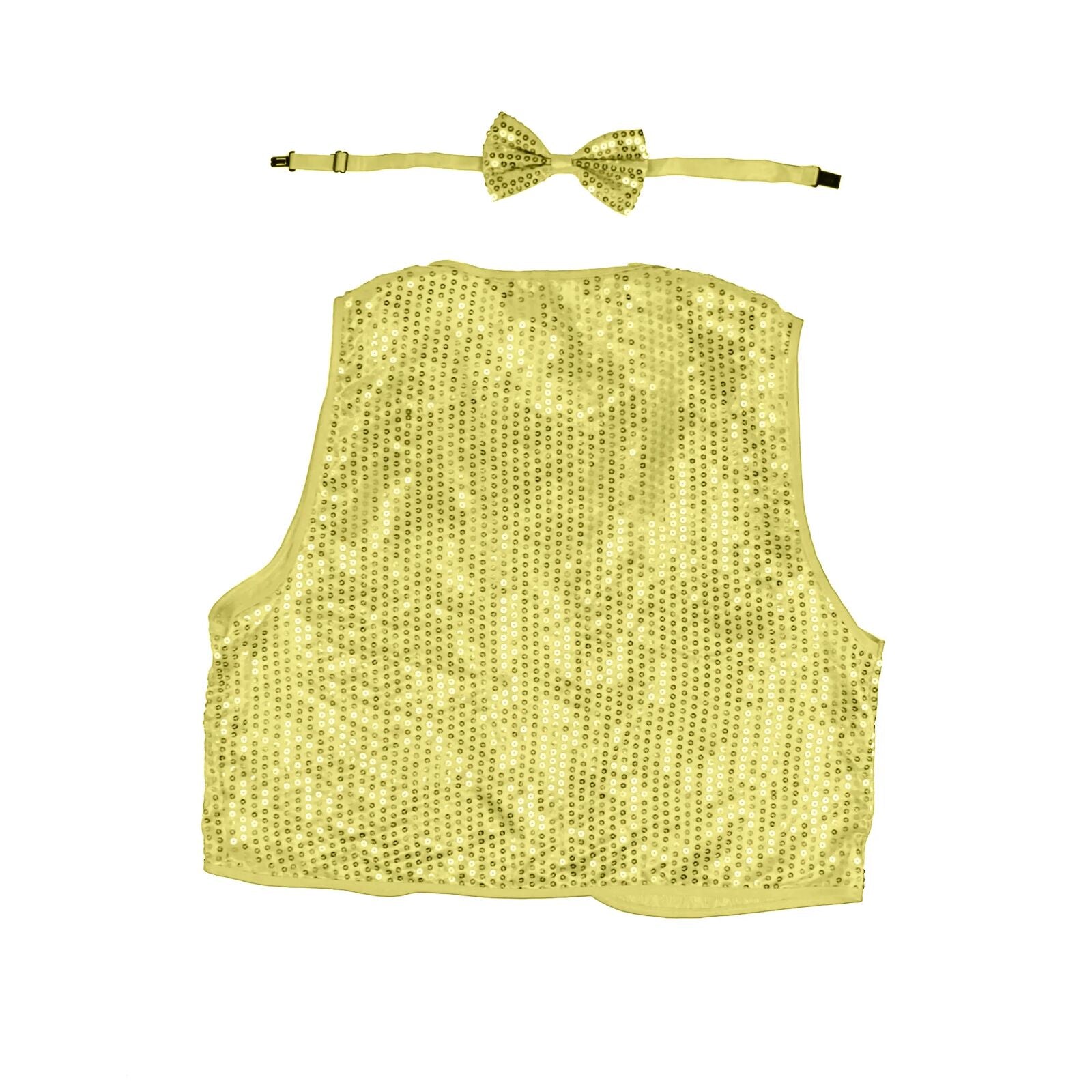 Kids Sequin Vest Bow Tie Set Costume 80s Party Dress Up Waistcoat - Gold/Yellow 3