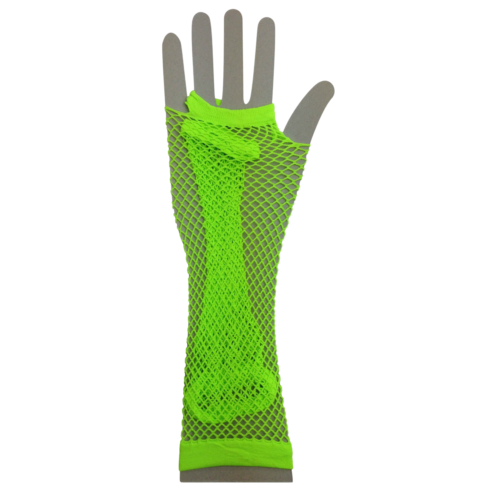 Long Elbow Length Fishnet Gloves Fingerless 70s 80s Womens Costume Party Dance in Fluro Green 3