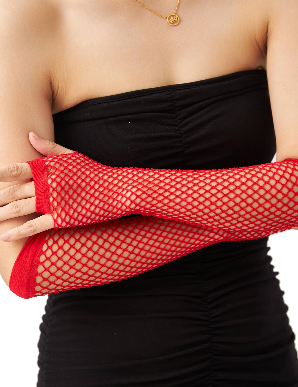 Long Elbow Length Fishnet Gloves Fingerless 70s 80s Womens Costume Party Dance in Red 3