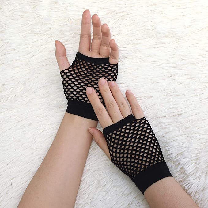 1 Pair Fishnet Gloves Fingerless Wrist Length 70s 80s Costume Party Dance - Black 3