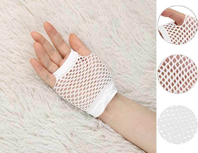 1 Pair Fishnet Gloves Fingerless Wrist Length 70s 80s Costume Party Dance -White 5