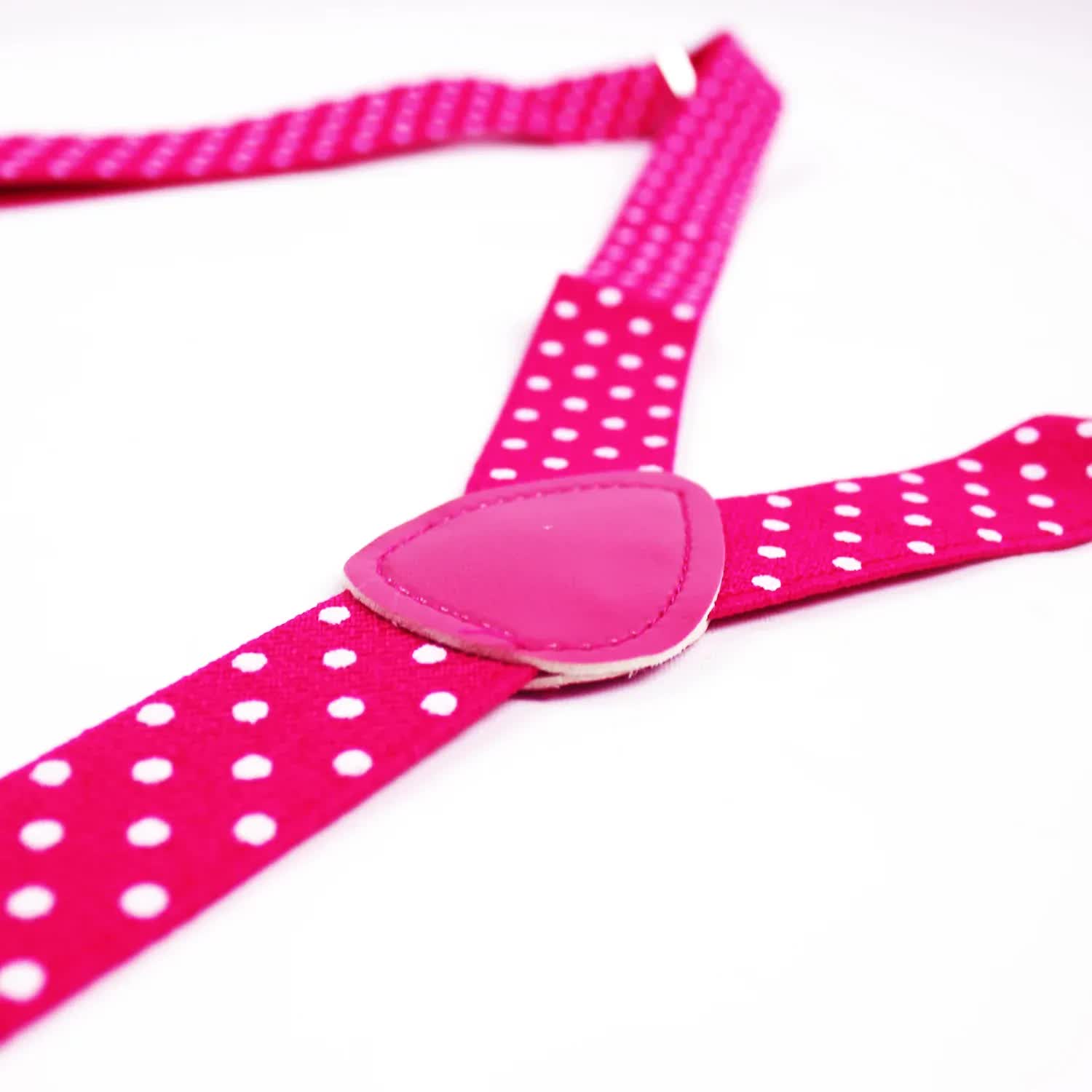 Mens Suspenders Braces Adjustable Strong Clip On Elastic Formal Wedding Slim - Pink with White Polka Dot 3