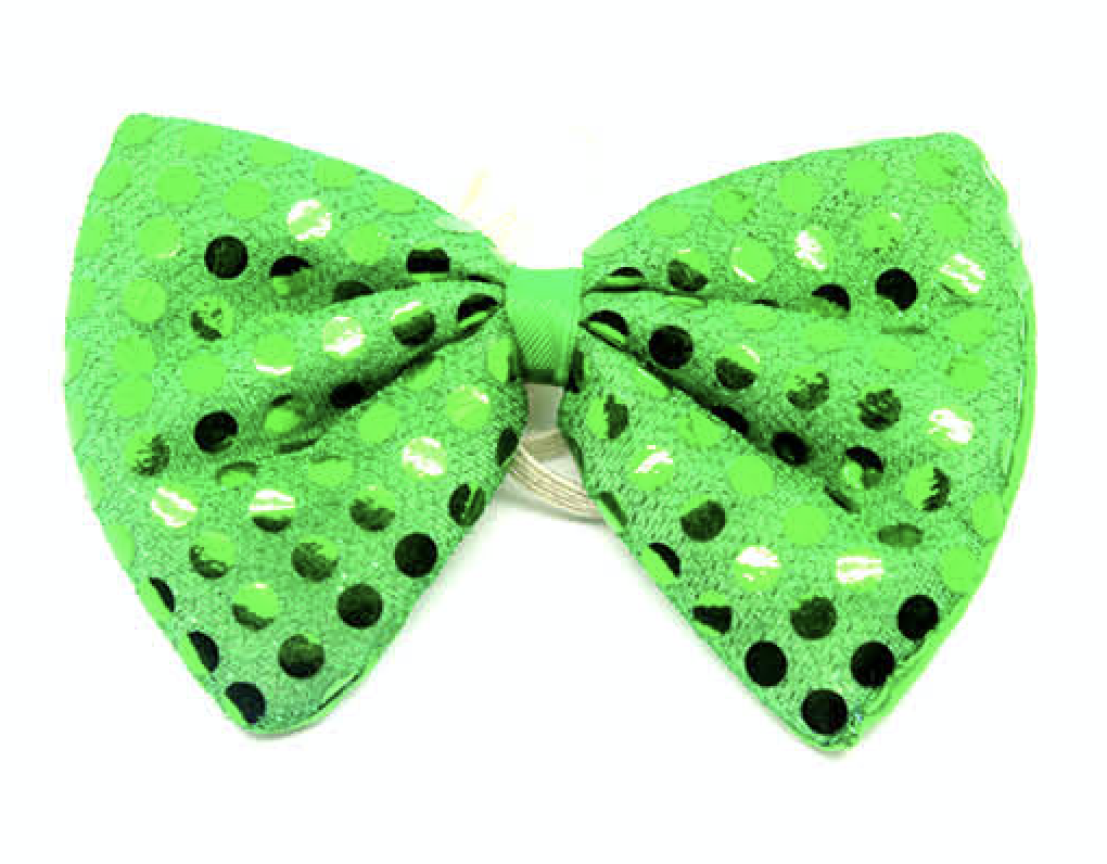 SEQUIN BOW TIE Polka Dots Bowtie Party Unisex Costume  13cm x 9cm Clown - Green 3