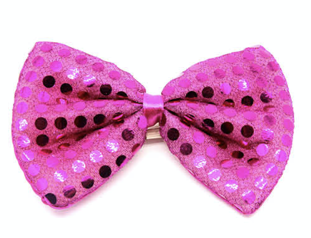 SEQUIN BOW TIE Polka Dots Bowtie Party Unisex Costume  13cm x 9cm Clown - Hot Pink 3