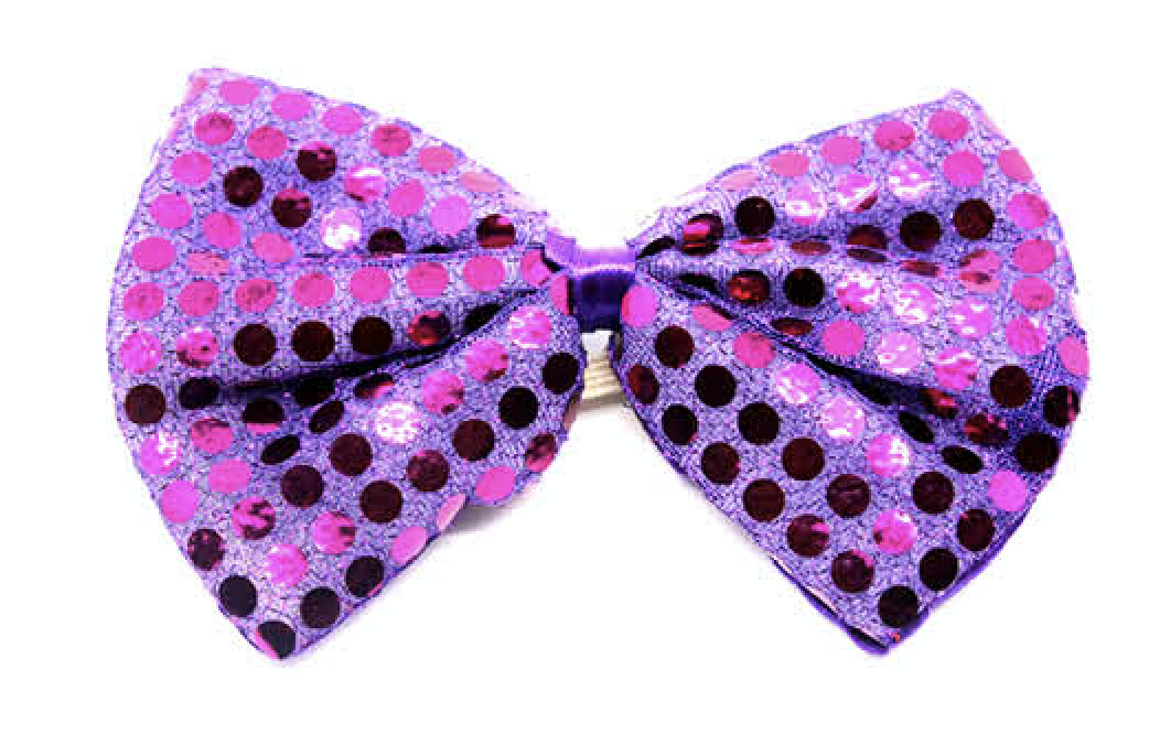 SEQUIN BOW TIE Polka Dots Bowtie Party Unisex Costume  13cm x 9cm Clown - Purple 3