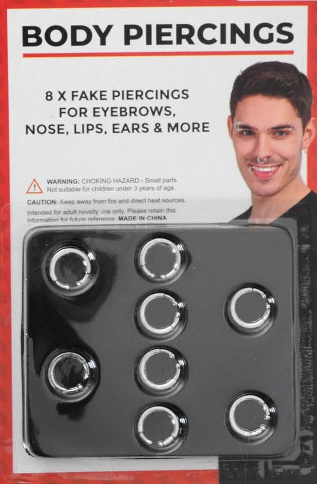 8 BODY PIERCING Fake Rings Costume Nose Earrings Lip Jewellery Clip On Party 3