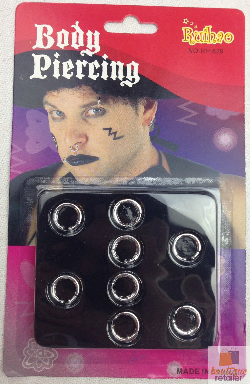 8 BODY PIERCING Fake Rings Costume Nose Earrings Lip Jewellery Clip On Party 4