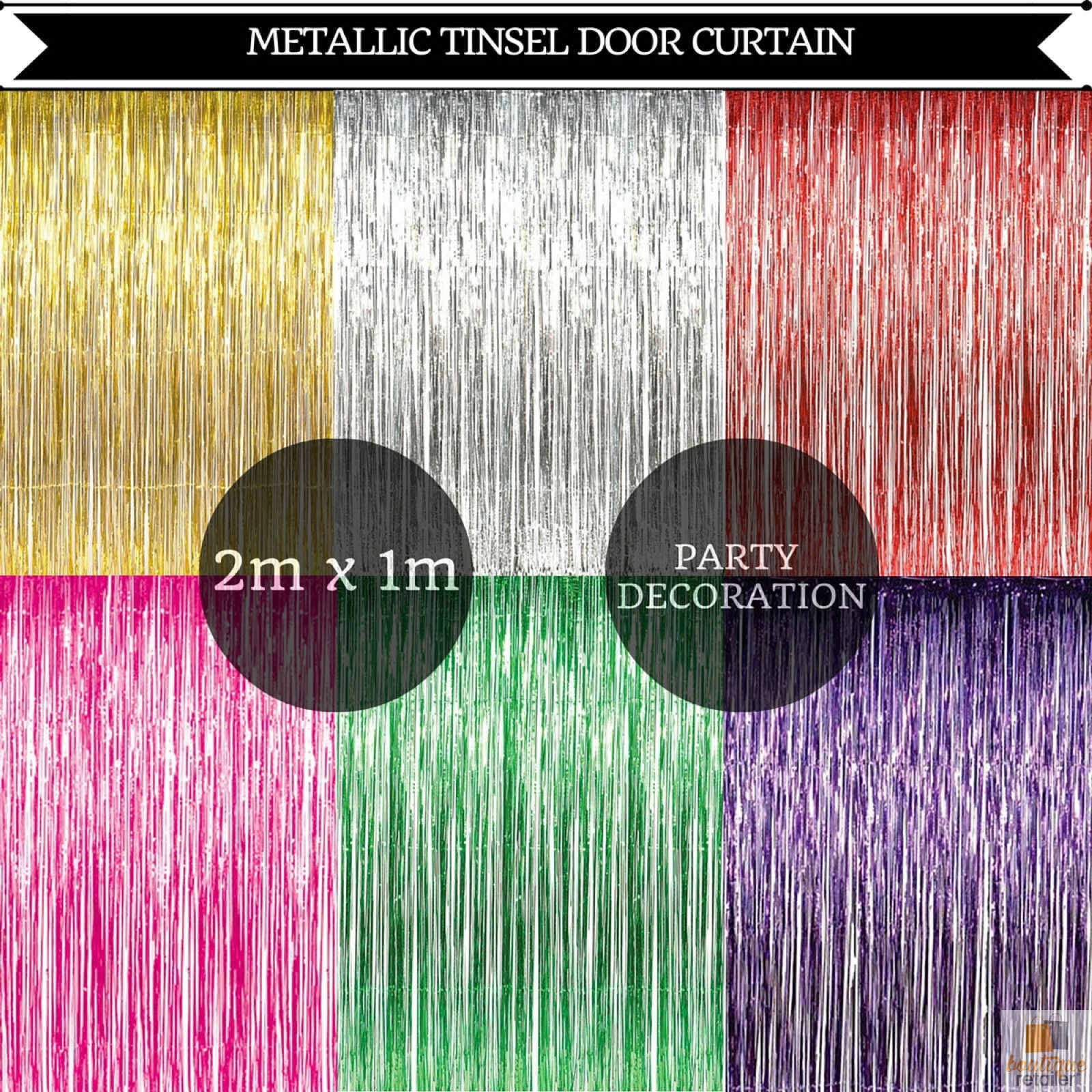 Tinsel Curtain Foil Metallic Fringe Backdrop Party Door Decorations - (200cm x 100cm) - Green 4
