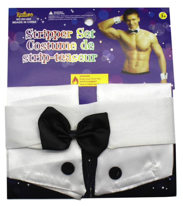 Male Stripper Set Costume Cuffs Collar & Bow Tie Waiter Fun Kit Fancy Dress 4